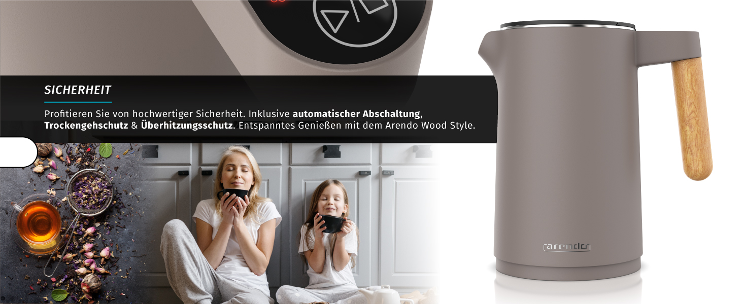 Електричний чайник Arendo з регулюванням температури, 1.5 л, нержавіюча сталь, подвійні стінки, BPA free, функція підтримки тепла, Cool Touch, Taupe C