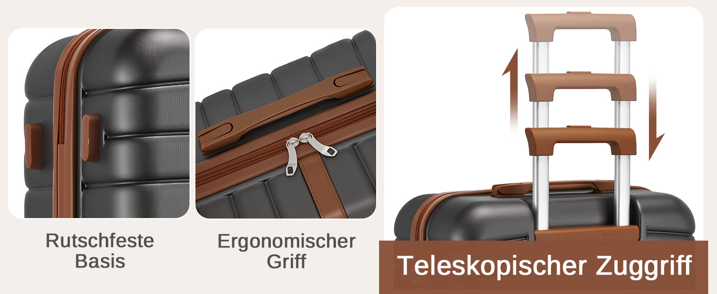 Набір валіз KONO 3 в 1: Trolley, ABS+PC, з коліщатами та кодовим замком (Сірий/Коричневий)