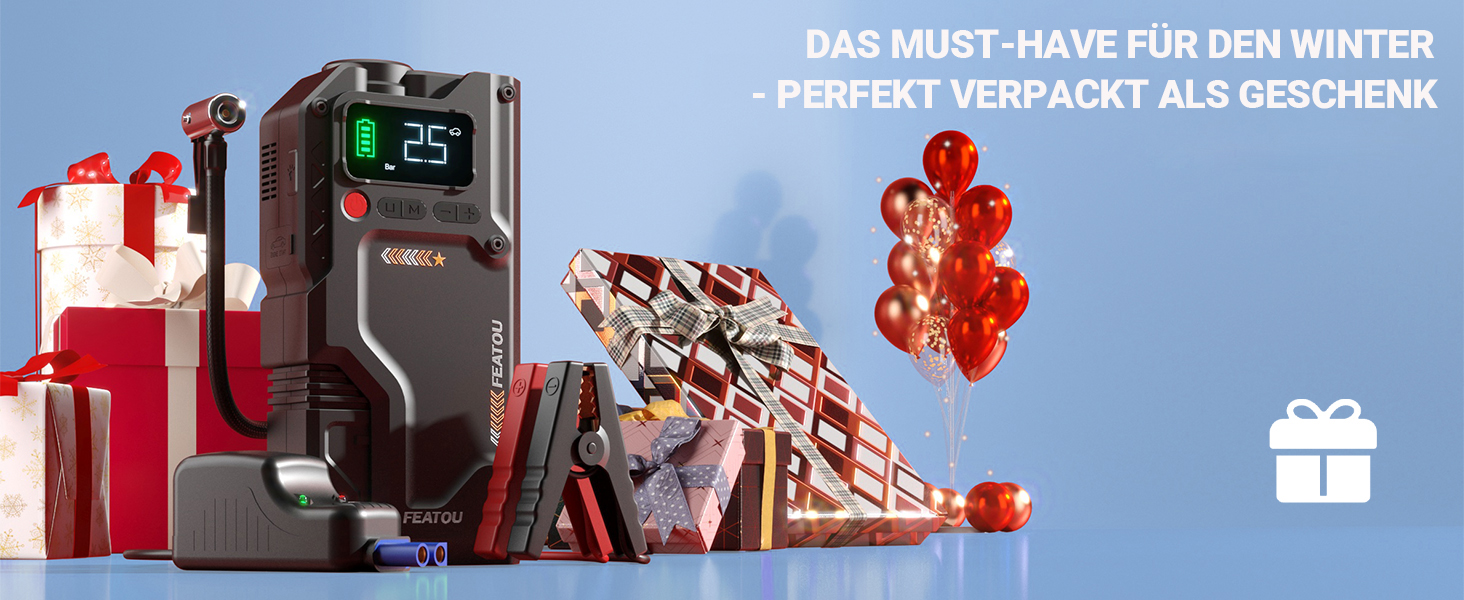 Powerbank для автомобіля Starthilfe з компресором 150PSI, 6000A, 12V, для бензинових та дизельних авто (до 10л), QC3.0, LCD, ліхтарик