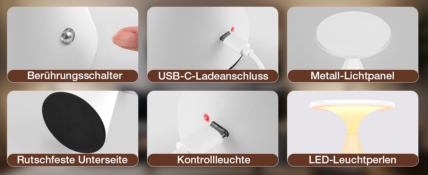 Настільна LED лампа акумуляторна бездротова 2 в 1 (індор/аудор) з димером, сенсорна, 3 кольори, біла (1 шт)