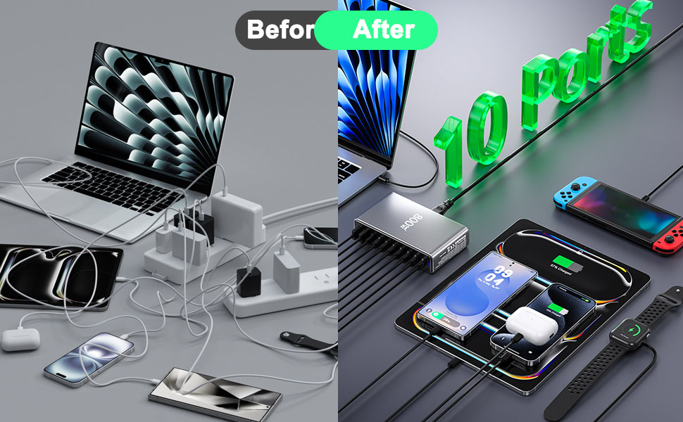 Зарядний пристрій USB мережевий 30W, 6 портів, багатопортова станція для iPhone 12/13/14, Samsung Galaxy S22 Ultra/Z Fold/Z Flip, планшетів – чорний