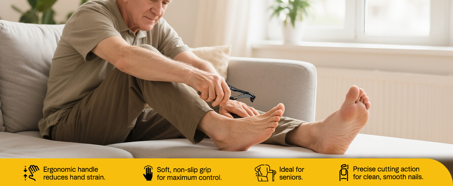 Набір для стрижки нігтів FVION для людей похилого віку – кусачки для товстих нігтів, довгий руків'я, для чоловіків та жінок (чорний)