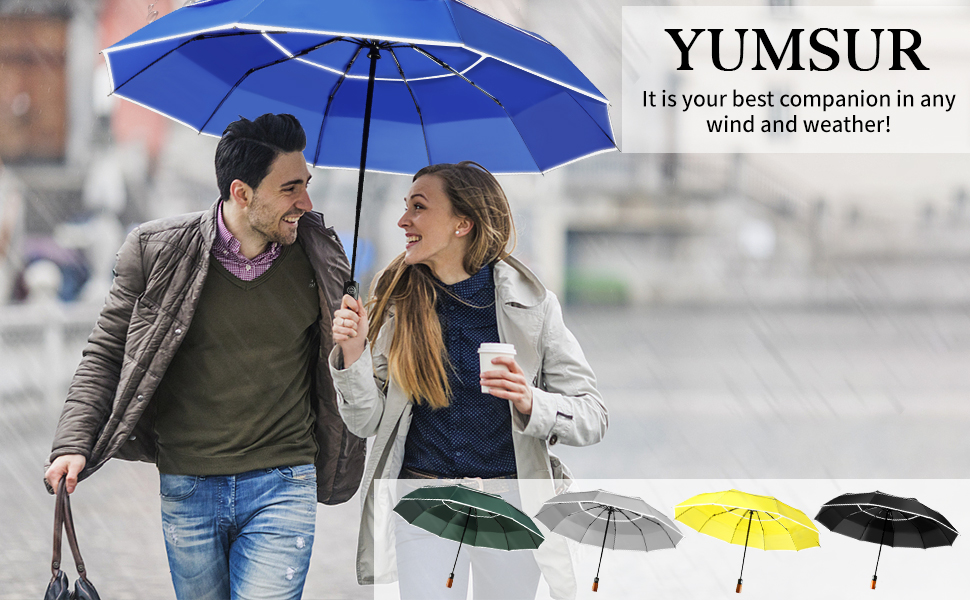 Зонт YumSur кишеньковий, зворотний, з чохлом - автоматичний, тефлонове покриття, вітростійкий, синій