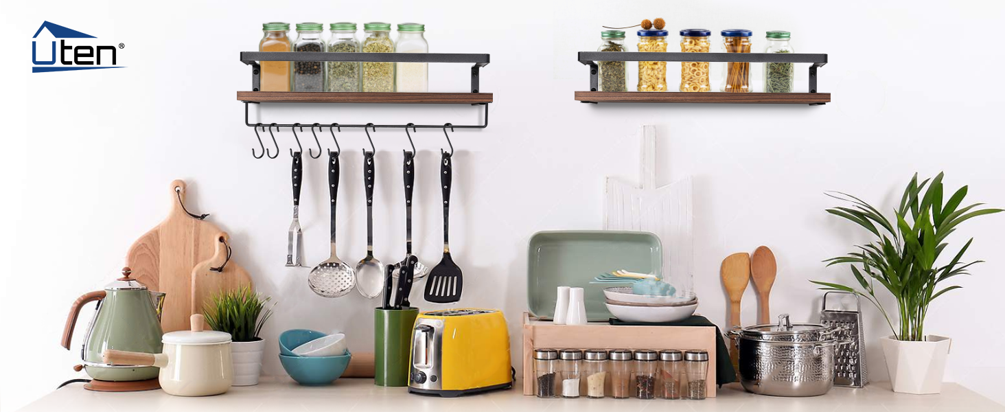 Настінна полиця з дерева, 2 шт. у комплекті, світло-коричнева, для спальні, вітальні, ванної кімнати, кухні, офісу (ретро-кавовий колір)