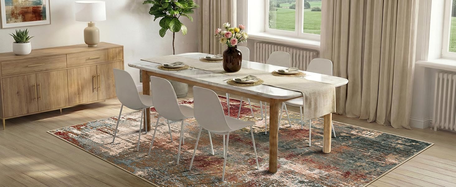 Килимок-довгий килим (Runner) з неслизьким покриттям, короткий ворс, для кухні, миється, складається, абстрактний дизайн, для входу, кухні, вітальні та офісу, блакитно-чорний (120 x 180 см, теракотовий)