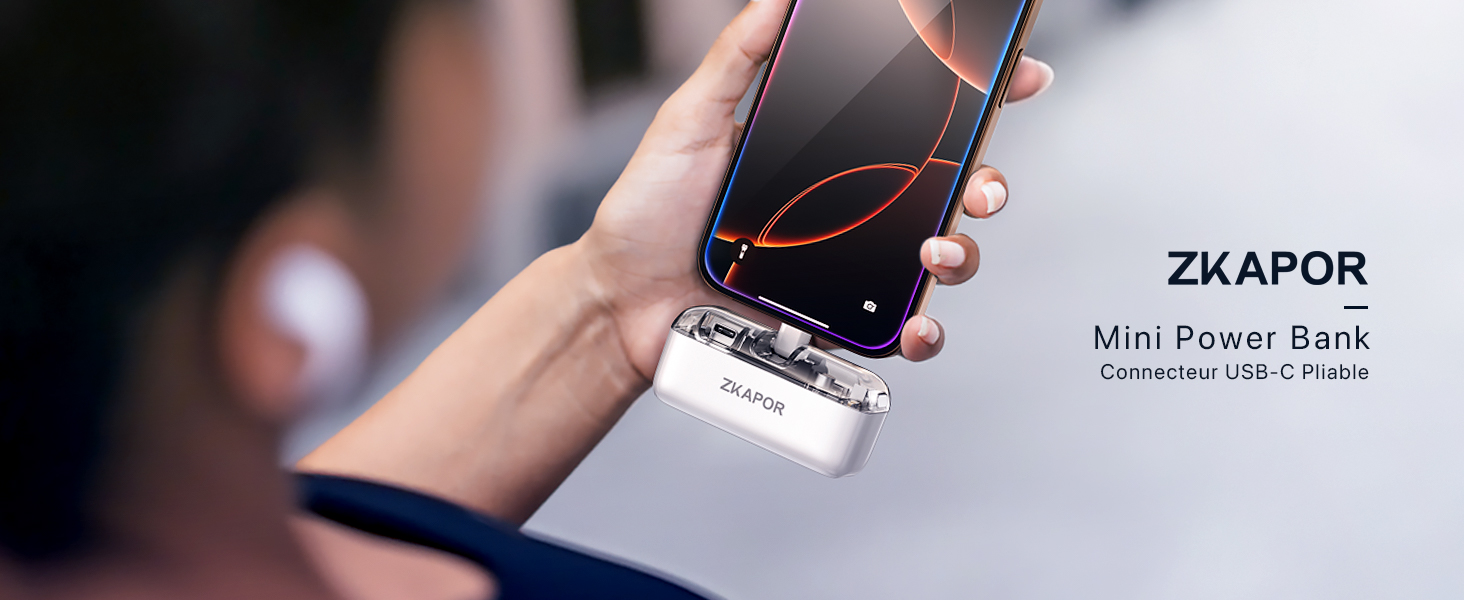 Портативний Power Bank ZKAPOR 5000mAh з USB-C, 20W PD, білий. Швидка зарядка для iPhone, Galaxy та USB-C телефонів