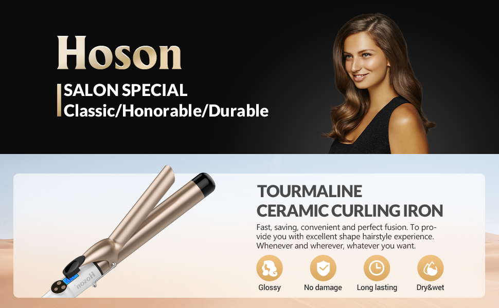 Hoson Lockenstab Pro Curl: Керамічний локон з турмаліном, LCD дисплей, 9 температурних режимів, 32 мм, рукавичка