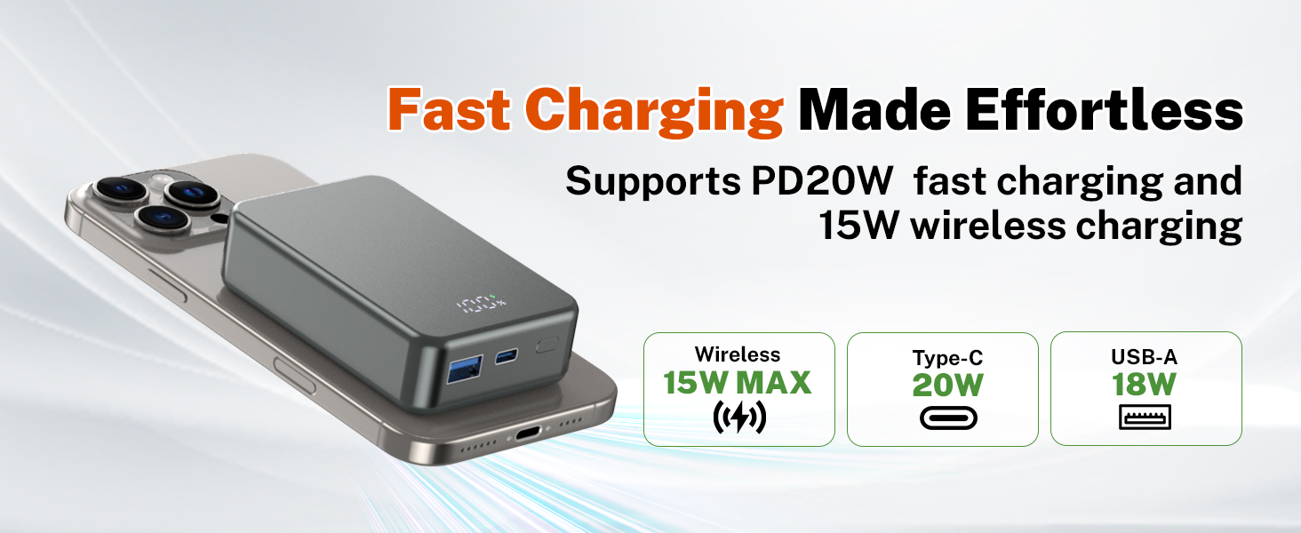 Магнітний портативний Power Bank 26800mAh з USB-C, для iPhone та Android (сірий метал)