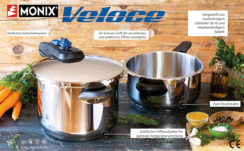 Набір скороварок Monix Veloce 4 л та 6 л, метал, сріблясті, потрійна система безпеки