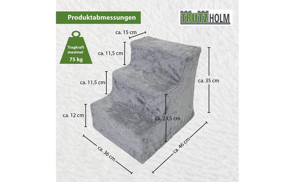 Сходинки для собак TRUTZHOLM - 3 сходинки, пандус для ліжка та дивану, знімний, пральний плюшевий чохол антрацитового кольору, міцні, для собак та котів, для захисту суглобів