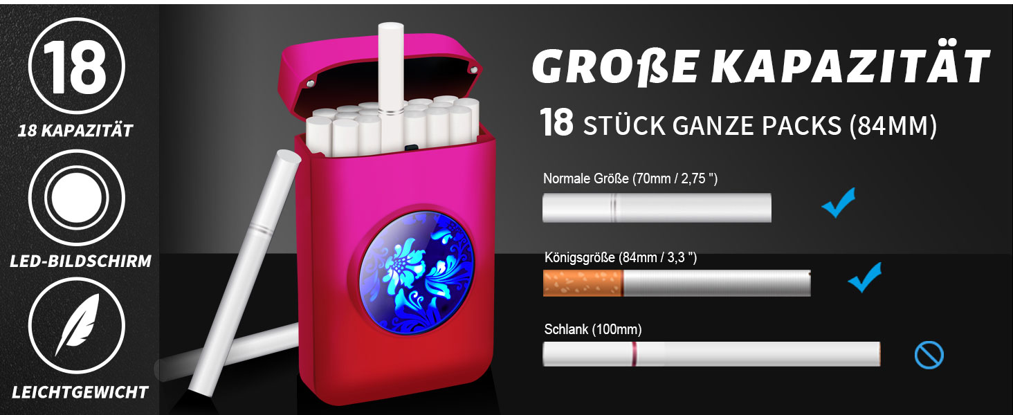 Вишуканий тютюнониця з запальничкою Lafagiet XL666 для 18 сигарет King Size, LED-дисплей, подарунок на День батька