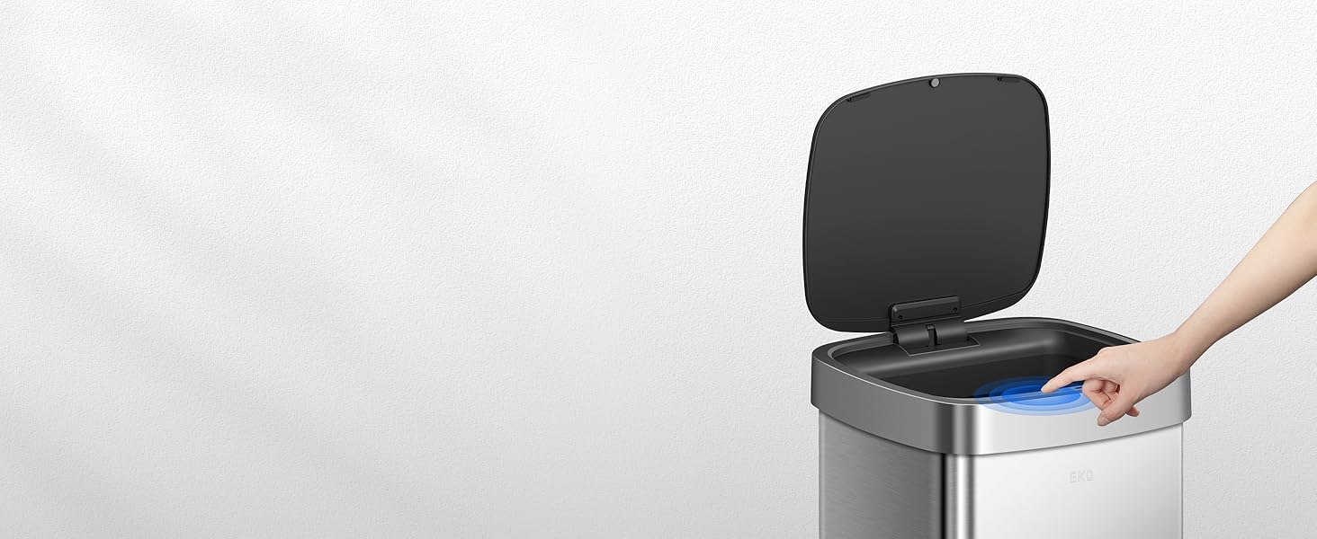 Сміттєвий бак EKO EcoSmart 80л з сенсором, нержавіюча сталь, електричний, для кухні та дому, з кришкою Soft-Close, анти-відбитки, кутовий