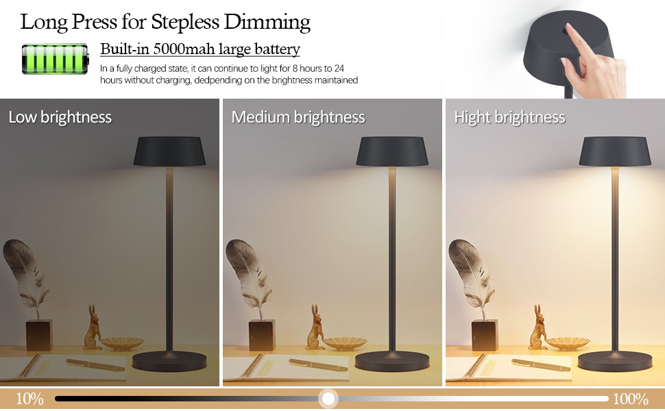 Акумуляторна LED настільна лампа Klighten з димером, сенсорна, металева, сріблясто-антрацитова (3000K) для спальні, ресторану