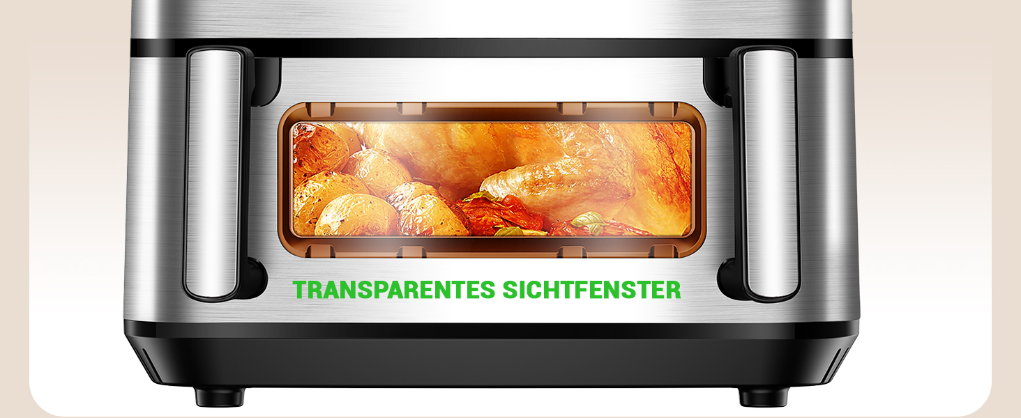 Фритюрниця повітряна подвійна 12л з 8 програмами та рецептами | Регулювання температури до 200°C, срібна