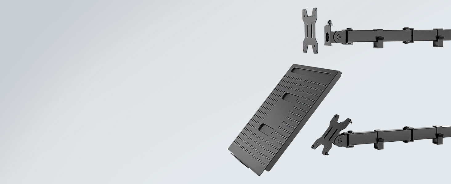 Кріплення для монітора Redbat з відділенням для ноутбука, Dual Screens, повністю регульоване для LCD LED екранів 13-32 дюймів до 8 кг та ноутбуків до 16 дюймів, нахил, поворот та обертання, 2 способи кріплення