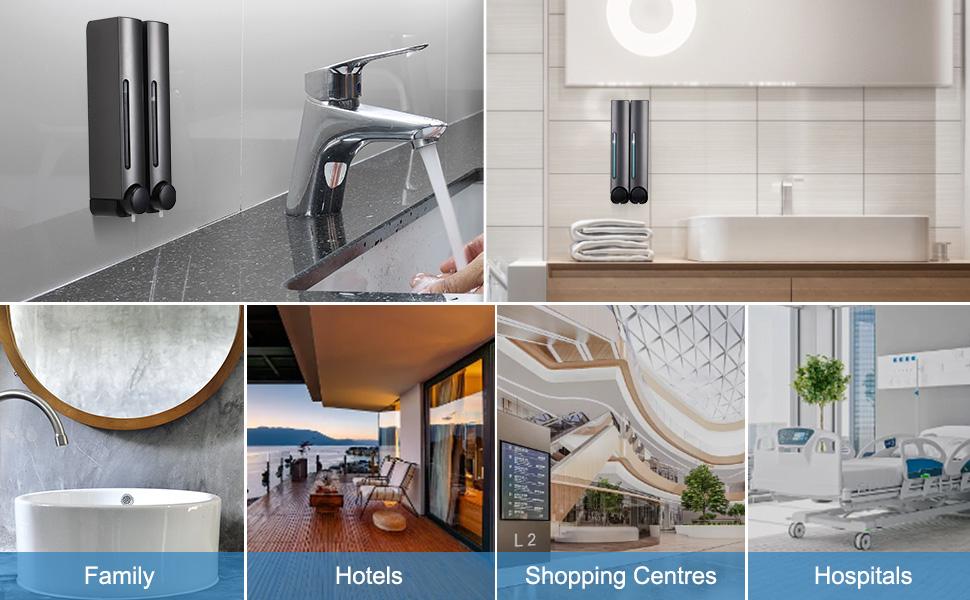 Набір дозаторів для мила та гелю для душу на стіну (2 шт, 380 мл, сірий)