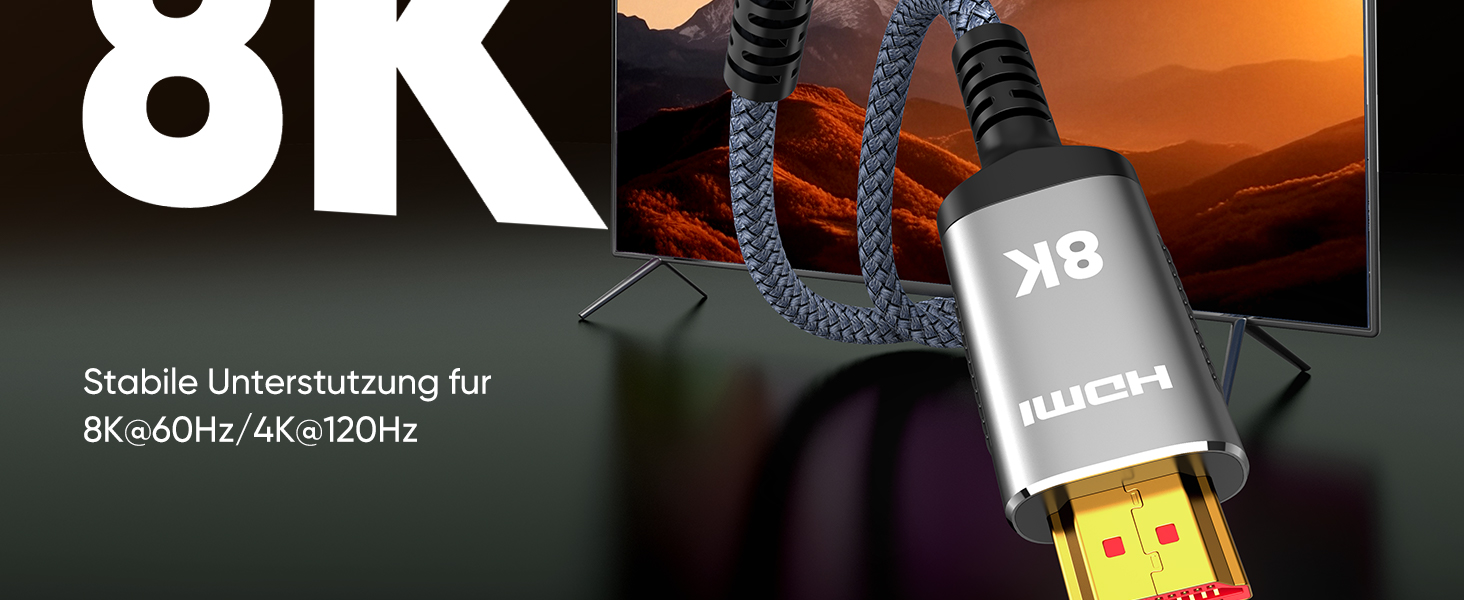 HDMI кабель Highwings 8K 3 метри, HDMI 2.1, 48Gbps, Ultra Highspeed, 8K@60Hz, 4K@120Hz, HDR10, eARC, DTS:X, 3D, HDCP 2.2/2.3, сумісний з PS5/PS4/PS3, HDTV, Blu-ray Player