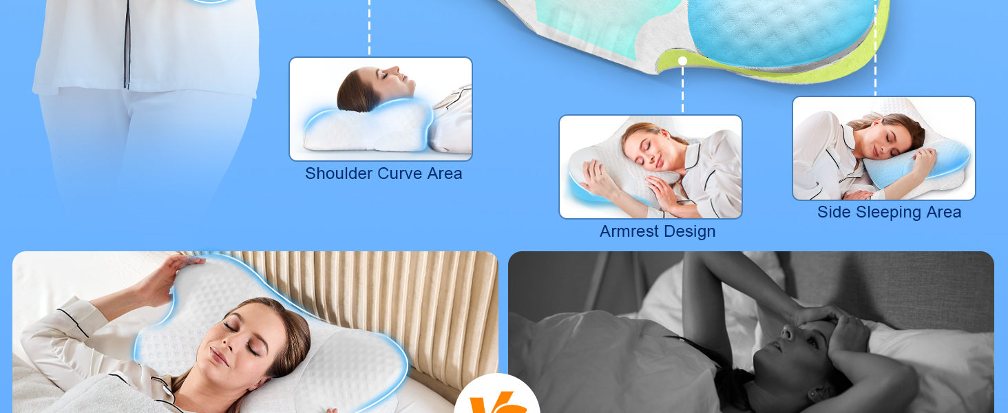 Ортопедична подушка для шиї VJASD з ефектом пам'яті (Memory Foam) — ергономічна подушка від болю в шиї, регульована по висоті для сну на боці, з дихаючим чохлом (Біла, 60 x 35 см)