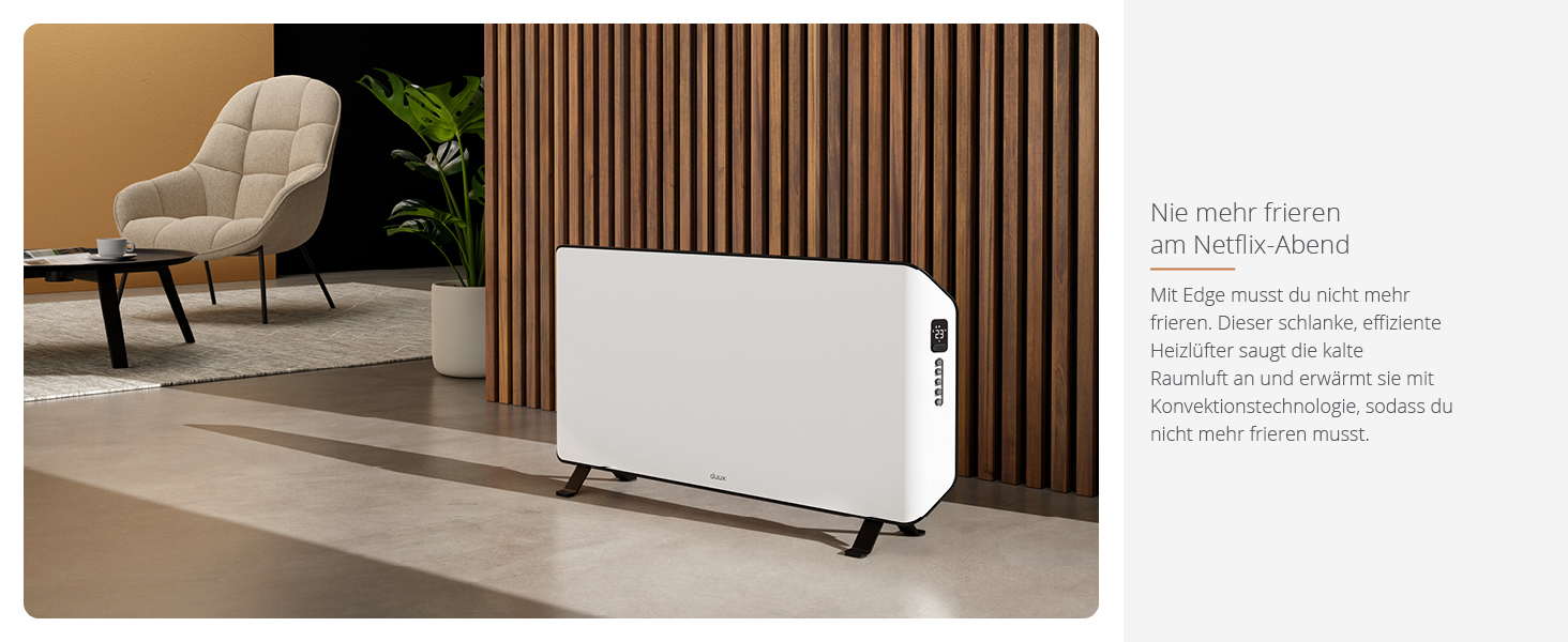 Електричний конвектор Duux Edge Smart 1500W - енергозберігаючий нагрівач для ванної кімнати, з термостатом, для приміщень до 20 м² - сірий