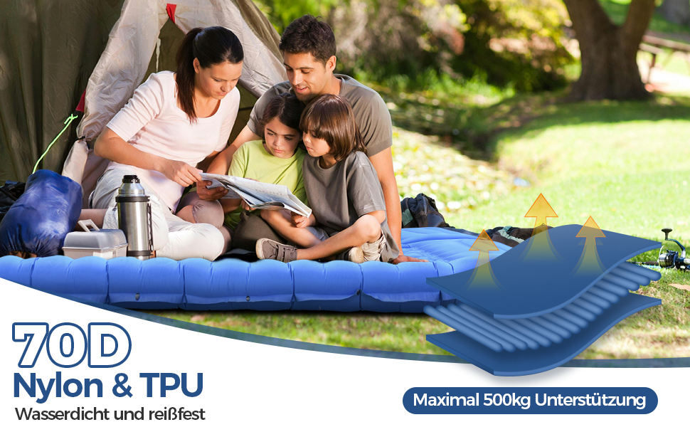 Self-Inflating Camping Mat with Built-in Foot Pump & Pillow - Waterproof Air Mattress for Hiking, Beach, Travel, Tent (Blue) - 3 Pack