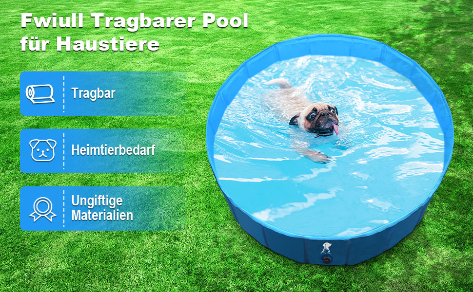Dog Pool for Large & Small Dogs, Foldable Dog Splash Pool 160 * 30CM Dog Bathtub Stable Swimming Pool Pet Child Swimming Pool Non-Slip Portable Blue (140CM)