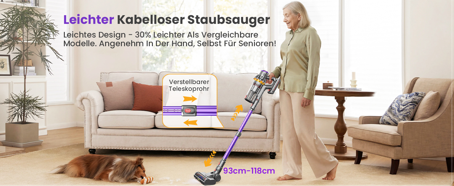 Бездротовий акумуляторний пилосос MAUOKE 45000Pa з LED-дисплеєм та V-подібною насадкою, 6-в-1 для дому, килимів, твердих поверхонь та видалення шерсті тварин