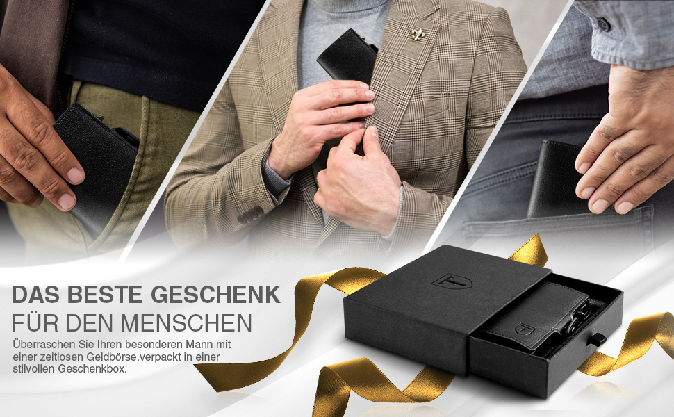 Чоловічий гаманець TENBST: тонкий, з RFID-захистом, з відділенням для монет, з натуральної шкіри, чорний