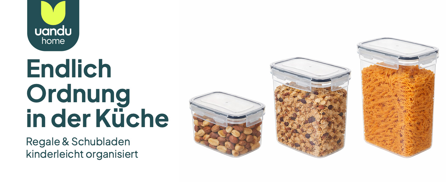 Набір контейнерів для зберігання Uandu з кришкою, 24 шт. BPA Free, для кухні: мюслі, борошно, цукор, з ручкою та етикеткою чорного кольору