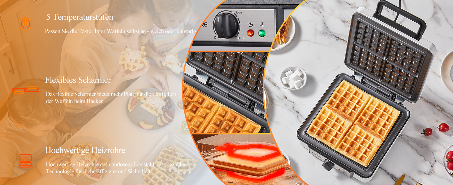 Електричний вафельниця FOHERE 4 вафлі, XXL, антипригарне покриття, Paninigrill, вафельниця для тостів, 1200 Вт