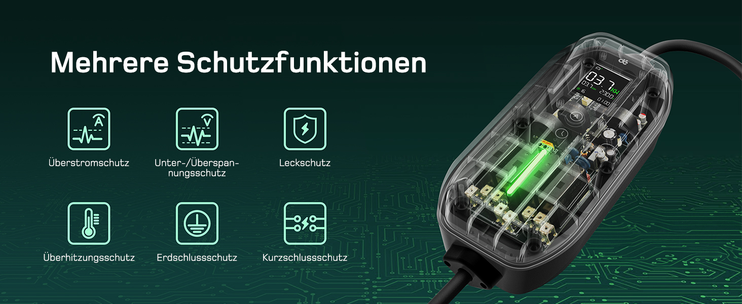 Кабель зарядки Schuko 3.68kW для електромобілів, 6м, 6-16A з цифровим дисплеєм