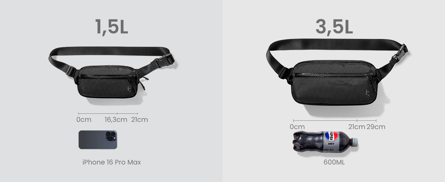 tomtoc X-Pac нагрудна сумка для чоловіків та жінок, 1,5 л, чорна. RFID захист, для подорожей, повсякденного використання