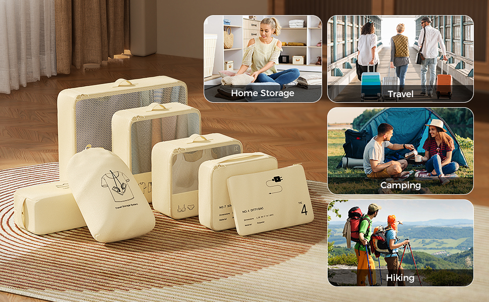 Органайзер для валізи Yomisee, набір 7 шт. - сумка-органайзер для подорожей, бежевий