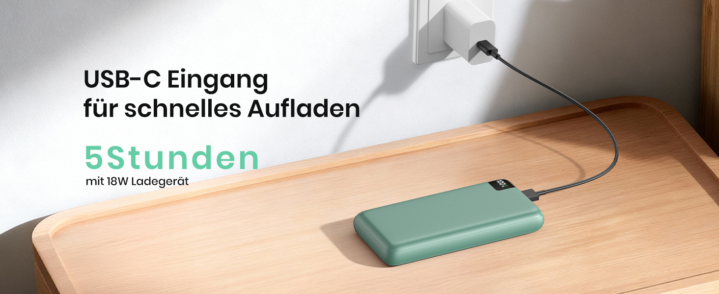 Power Bank A ADDTOP 20000mAh 22.5W: Зовнішній акумулятор для телефону з USB-C, портативний зарядний пристрій 4-в-1, зелений