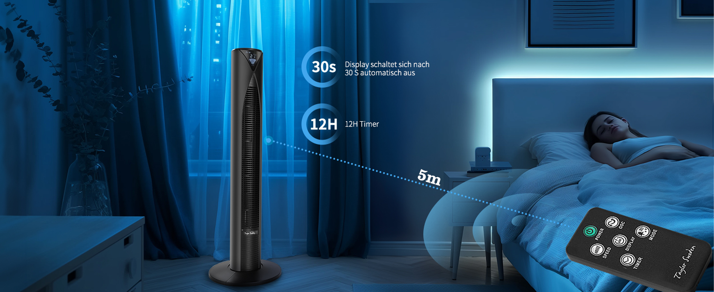 Вентилятор Tower Taylor Swoden 20dB з пультом, 96 см, 4 режими, 12 год таймер, 45W, чорний - для дому та офісу