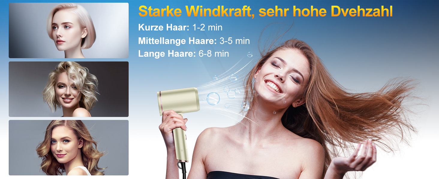 Професійний фен 2400W з іонізацією, складний, для подорожей, з насадкою-дифузором та чохлом (Бежевий)