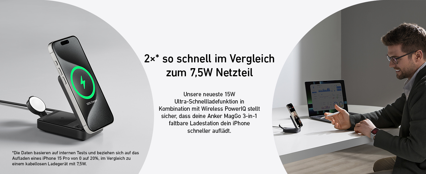 Anker MagGo 3-в-1 Бездротова Зарядна Станція Qi2 15W MagSafe для iPhone 17/16/15/14, Apple Watch 9, AirPods (з USB-C 40W адаптером) - Чорна