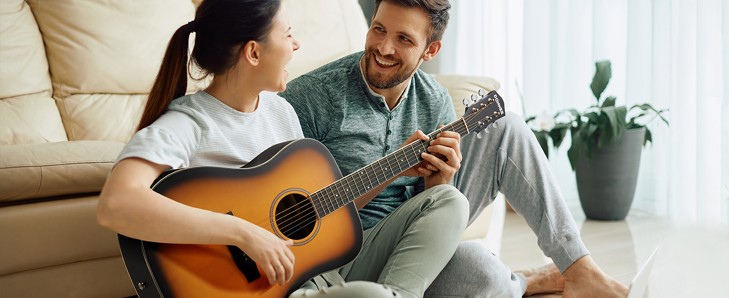 Акустична гітара Donner для початківців, дорослих, 4/4 Dreadnought, 41 дюйм, комплект з аксесуарами (Sunburst)