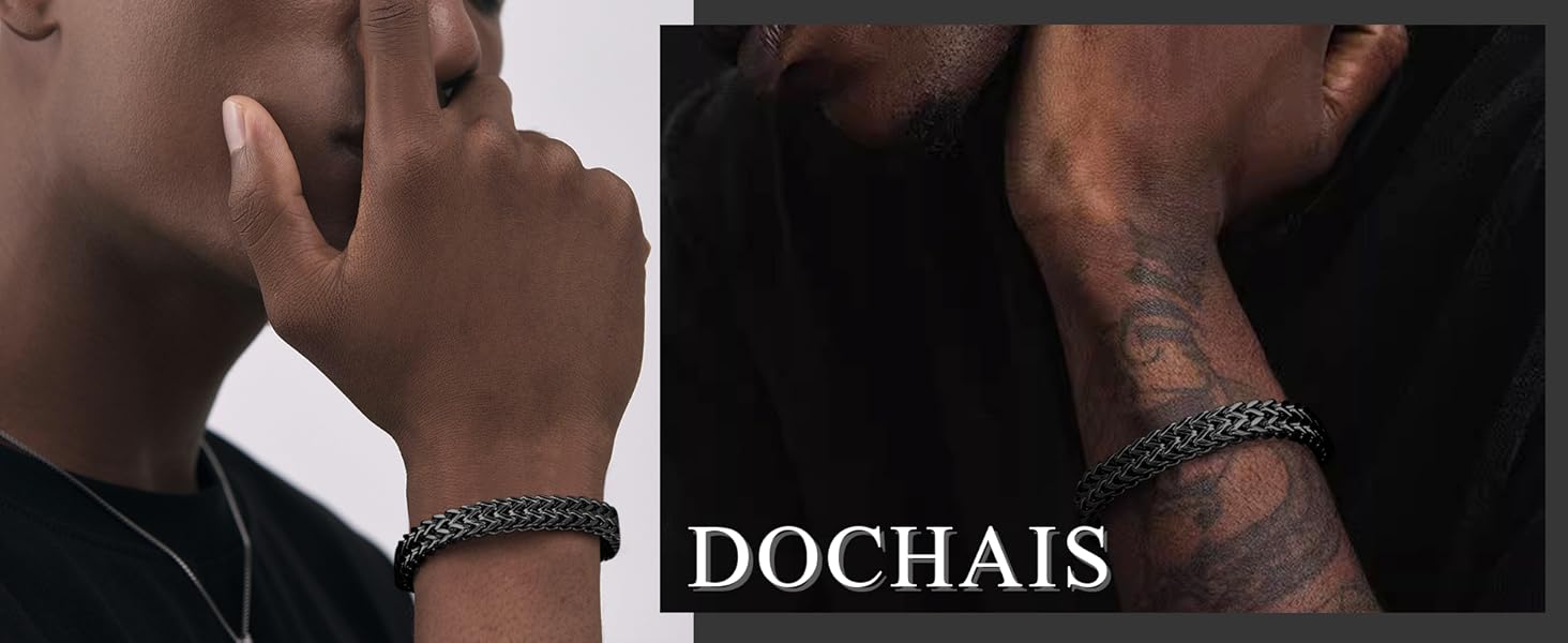 Чоловічий браслет Dochais з нержавіючої сталі, магнітна застібка, ланцюжок Franco, чорний, срібний та золотий, 10 мм, 22.5 см