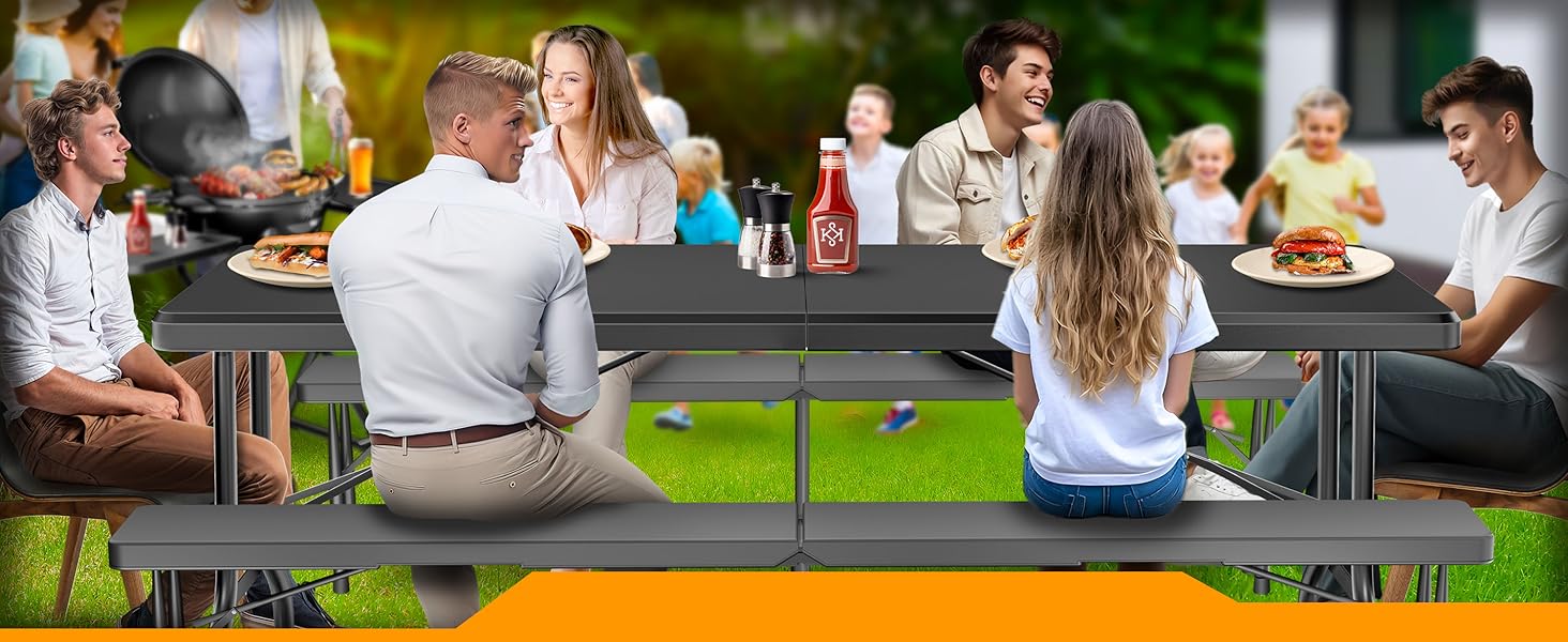 Складний стіл KESSER Buffettisch 183x76 см для кемпінгу, саду, тераси, балкону. Анодований алюміній, 6 осіб, з чохлом та ручкою для транспортування, антрацит