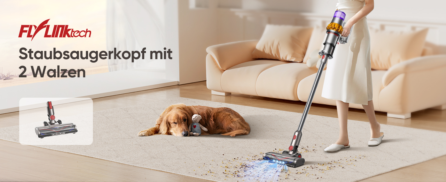 Насадка для пилососа Dyson V7, V8, V10, V11, V15 FLYLINKTECH з LED підсвіткою та змінними роликами (сіра)