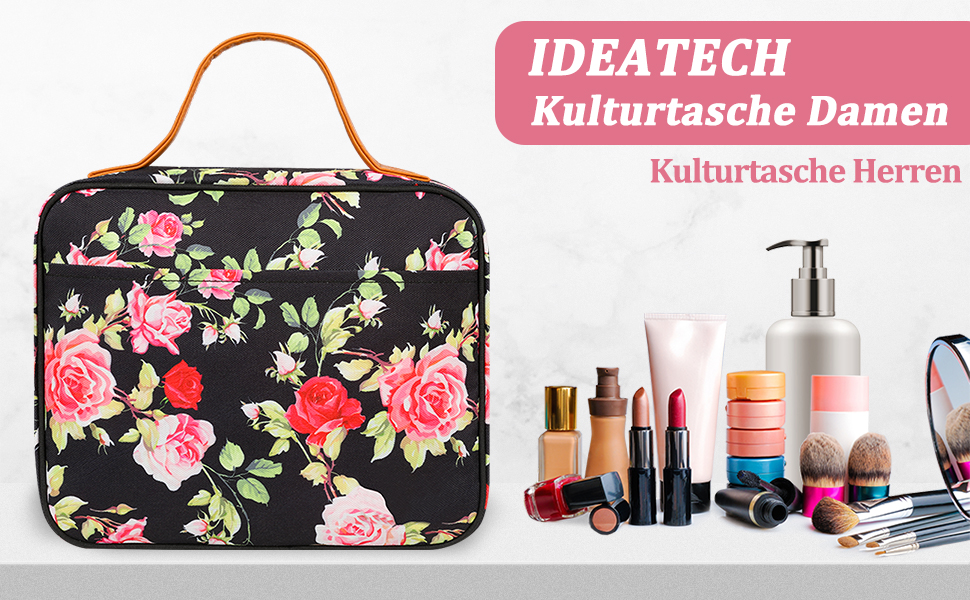 Сумка-органайзер для подорожей Ideatech, водонепроникна косметичка для жінок та чоловіків, з петлею для підвішування (чорно-жовта квітка)