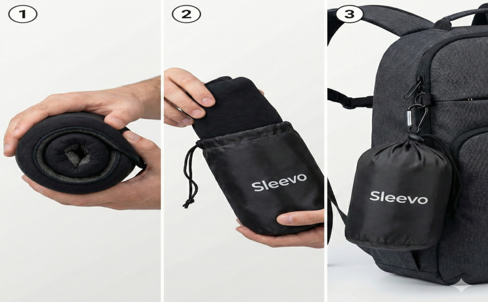 Подушка для шиї в літак з капюшоном та Memory Foam – Подушка-білка, для сну та подорожей – Ергономічна подушка для подорожей, захист від світла та пральна, з сумкою – Чорний (M) Чорний M