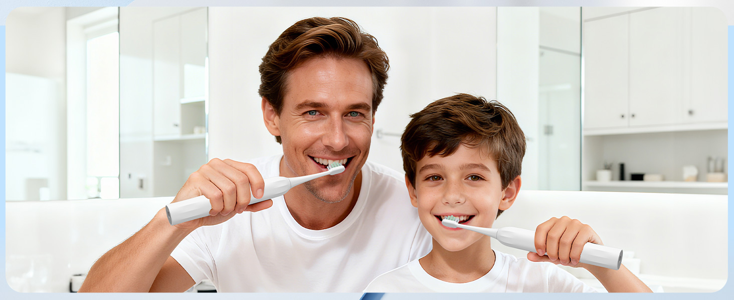 Електрична зубна щітка зі звуковими вібраціями, 5 режимів, таймер 30с, для відбілювання зубів за 2 тижні, 8 змінних насадок з м'якою 3D-щіткою, IPX7, 8 насадок