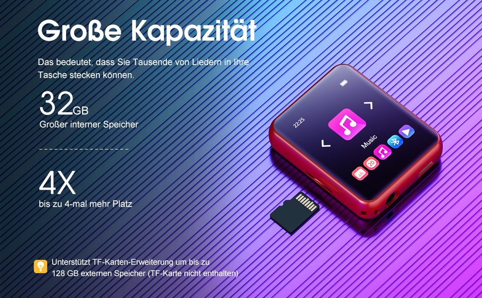 MP3 плеєр 32GB Bluetooth 5.0 з сенсорним екраном, HiFi, радіо, диктофон (червоний)