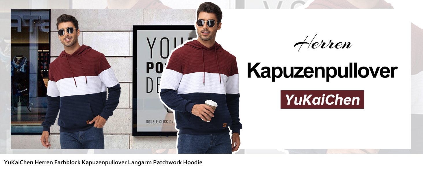 Чоловічий худі YuKaiChen з па́тчворком, великі рукави, капюшон, кольоровий, з кишенями, оливковий/білий/хакі