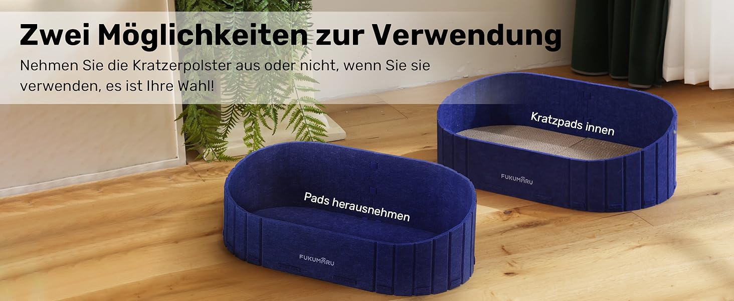 Котячий когтетоп FUKUMARU: диван з картону та фільцу, 61 см, блакитний