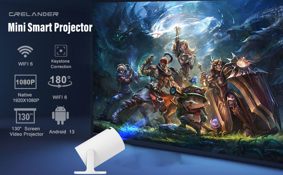 Портативний проєктор HY300 Pro+ Mini: 1080P, 200 ANSI, Android 13, Wi-Fi 6, BT5.2, Автоматичне вирівнювання, для кіно на відкритому повітрі та підключення до телефону