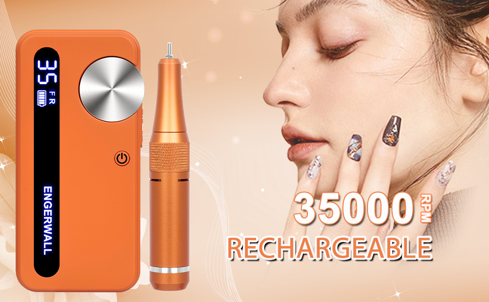 Професійний фрезер для нігтів ENGERWALL 35000 об/хв, акумуляторний, для гелю та акрилу, електричний, манікюрний набір з 7 насадками та 56 шліфувальними стрічками, темно-срібний