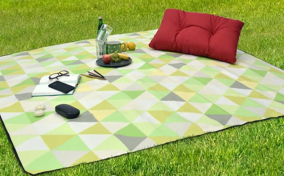 Beautissu XXL Плед для пікніка, водовідштовхувальний, ізольований, 200x200 см, сірий/зелений. Підходить для пляжу, кемпінгу, відпочинку на природі.