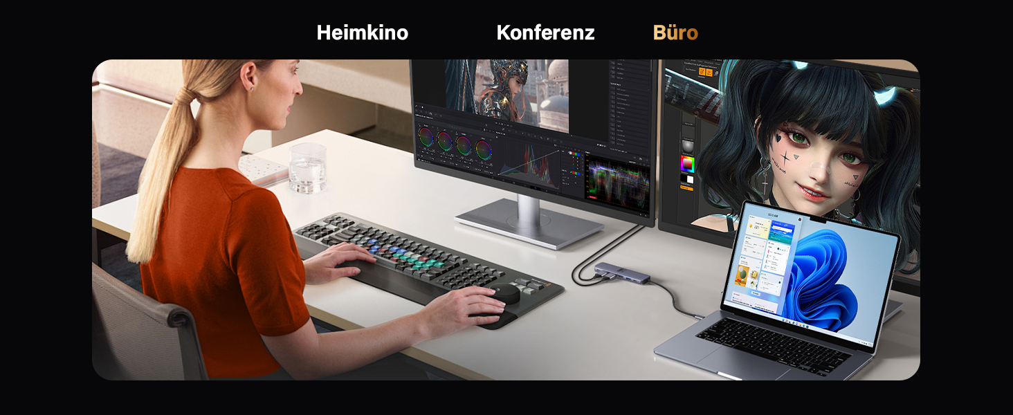 Док-станція для ноутбука Newmight з двома моніторами, адаптер HDMI 4K, Ethernet 1 Gbps, PD 100W, 3 USB 3.0, SD/TF Reader, для HP/Dell (Сірий)